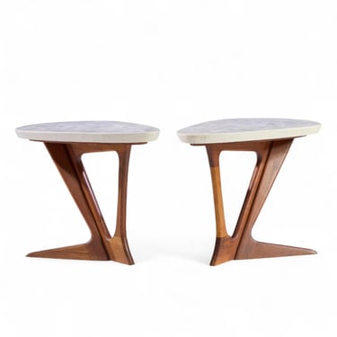 Harvey Probber Walnut and Terrazzo Side End Tables - Pair - mcm 