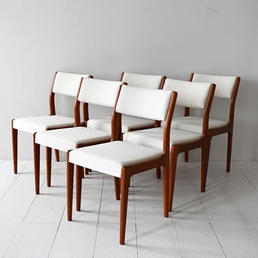 Set of 6 Vintage Scandinavian Teak Dining Chairs with New White Waterproof Upholstery, 1960s 