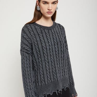 Ottod'Ame - Distressed Cable Knit Sweater - Washed Black