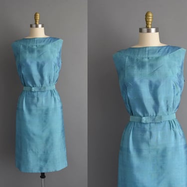 1960s vintage dress | Gorgeous Turquoise Silk Cocktail Wiggle Dress | Medium | 60s dress 