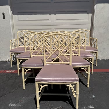 Set of 4 Vintage Chinese Chippendale Chairs Chic Hollywood Regency Boho Style Seating Coastal Chinoiserie Bamboo Miami CUSTOM PAINT Avail 