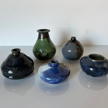 Set of Five Mid Century Ceramic Studio Vases in Different Tones , Signed 