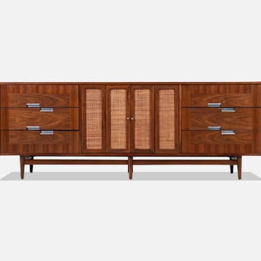 Merton Gershun Walnut & Cane Dresser with Bi-Folding Doors for American of Martinsville