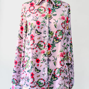 Pink Serpent and Floral Blouse