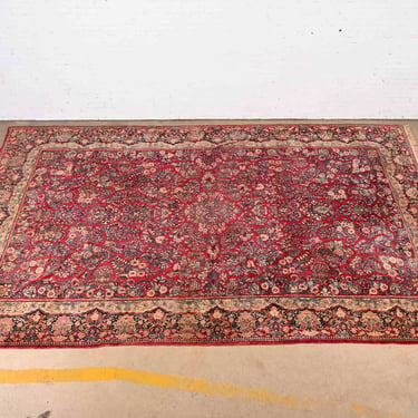 Antique Hand-Woven Persian Sarouk Room Size Wool Rug, Circa 1930s