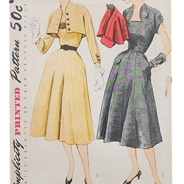 Vintage 50s Sewing Pattern ORIGINAL: Dress + Bolero Jacket Simplicity 8450 Bust 34 