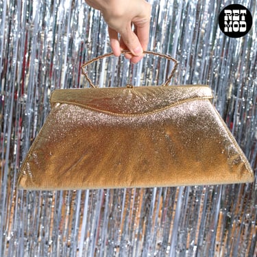 Beautiful Vintage 50s 60s Shiny Gold Clutch with Handle 