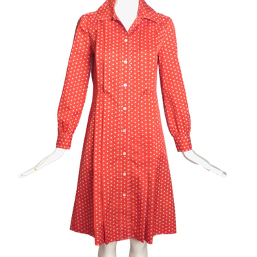 CHRISTIAN DIOR-1970s Red Shamrock Print Shirt Dress, Size-8