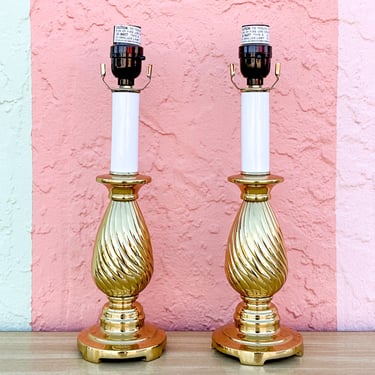Pair of Petite Brass Swirl Lamps