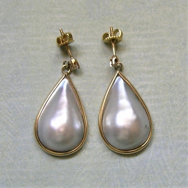 Vintage 14k Gold and Mabe Pearl Earrings, 14K Gold and Pearl Pierced Earrings (#4389) 