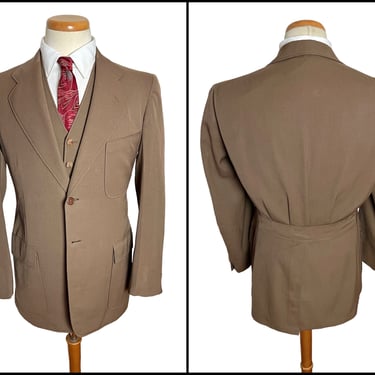 Vintage 1930s NRA Label Wool Gabardine BELTED BACK Jacket & Vest ~ size 36 R ~ Blazer / Suit / Sport Coat ~ National Recovery Act 