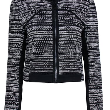 Diane von Furstenberg - Black & White Tweed Collarless Short Jacket Sz 8
