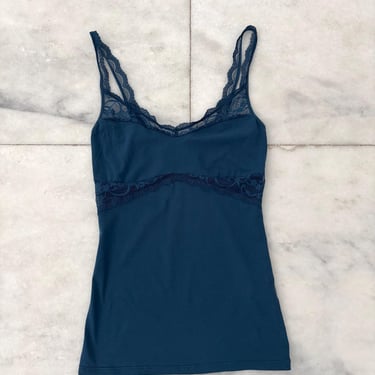 Y2K Intimissimi Camisole Tank Teal Blue Lace Trim Babydoll Cotton Stretch Women’s Small 