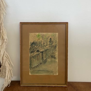 Free Shipping Within Continental US - Vintage Original Signed and Framed Mixed Media Artwork of Bali. 