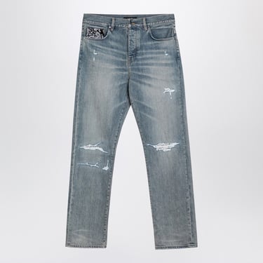 Amiri Straight Jeans With Rips Antique Indigo Men