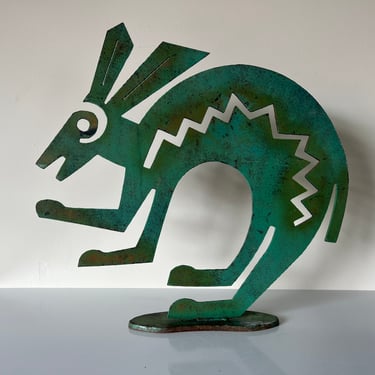 Vintage Southwest Native American Heavy Metal Rabbit Sculpture 