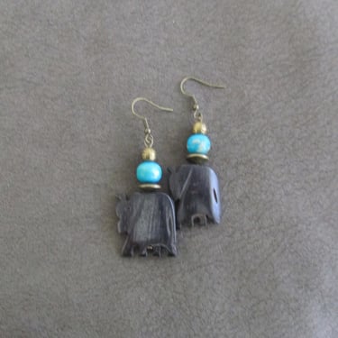 Carved bone elephant earrings, black 2 
