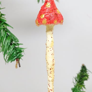Vintage Czech Hand Made Pulp Paper Mache Mushroom Christmas Tree Ornament, Hand Painted 