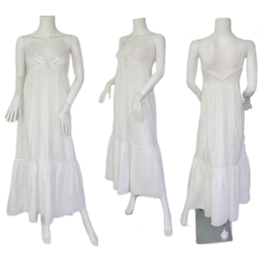 1980's White Cotton Lace Chemise Maxi Dress I Sleepwear i Sz Lrg I Jonquil by Diane Samandi 