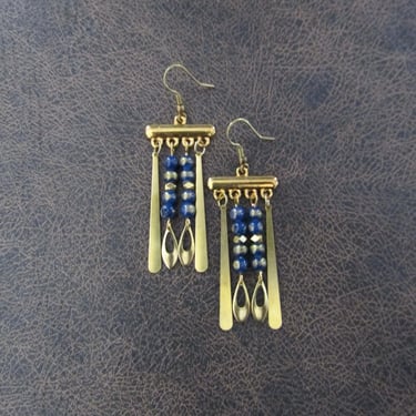 Royal blue stone and gold chandelier earrings 