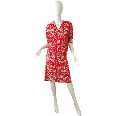 70s Averardo Bessi Dress Set / Novelty Print Red Roses Skirt Set / 1970s Vintage Italy Dress Small 