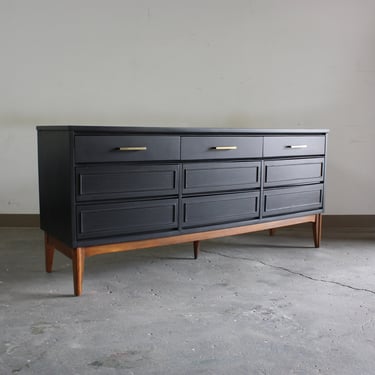 AVAILABLE**Vintage Mid Century Modern Dresser in Matte Black and Walnut 