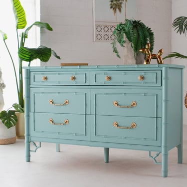 Mint Bamboo Hollywood Regency Dresser by Thomasville