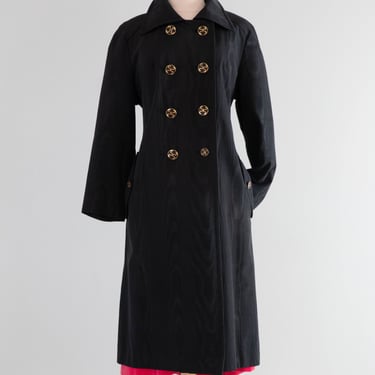 FAB 1960's Black Moire Spring Coat By Count Romi With Pink Velvet Lining / ML