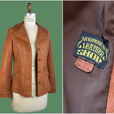 NORTH BEACH LEATHER Vintage 70s Jacket | 1970s NBl Hazelnut Blazer | San Francisco Shop, Hippie Chic, Rockstar, Boho, Funk | X Small - Small 