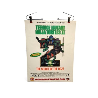 Vintage Teenage Mutant Ninja Turtles II Movie Poster, The Secret of the Ooze 1991, Burger King, TMNT Movie Memorabilia, Vintage Ephemera 