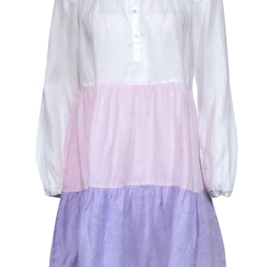 Robert Friedman - Pink, Purple &amp; White Colorblock Linen Midi Dress Sz S