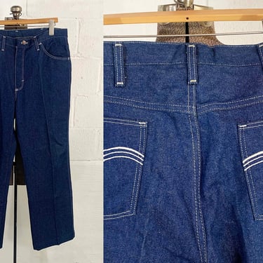Vintage Deadstock Maverick Jeans 36" Waist 28" Inseam Short Petite Raw Denim NOS Blue Pants 1970s 