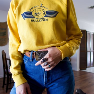 Vintage 80’s Basset Walker Mackey Mosaic Bulldogs Graphic Pullover Fleece Sweatshirt 