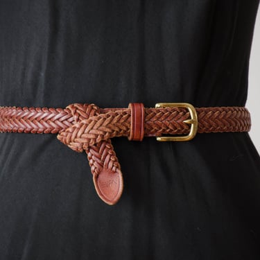 braided leather belt | 90s vintage brown woven leather belt 