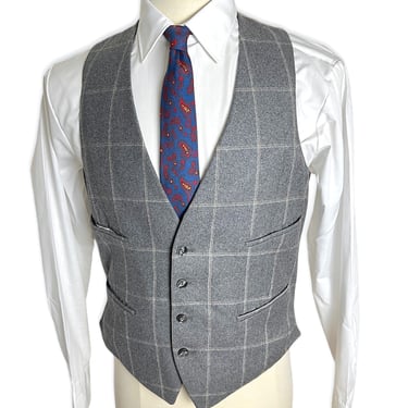 Vintage Wool Flannel Vest ~ size 38 ~ Gray / Plaid ~ Waistcoat ~ Wedding ~ Preppy / Ivy League / Trad 