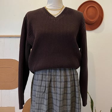 Eddie Bauer 90s Chocolate Brown Ribbed 100% Cotton Oversized Oversized Sweater 