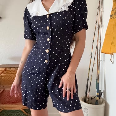 Vintage 90's Ultra Dress Polka Dot Button-down Romper 