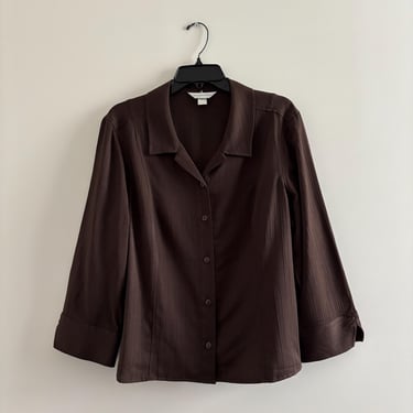 Vintage Christopher & Banks Button Up Shirt Brown Woven Top Womens XL Minimalist Office 