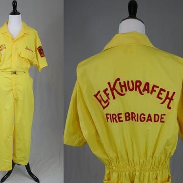 Howard's Vintage Shriner's Fire Brigade Jumpsuit - Elf Khurafeh Coverall - Yellow w/ Red Embroidery - L XL 