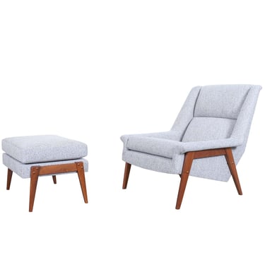 Vintage Walnut Lounge Chair and Ottoman Attributed to Folke Ohlsson