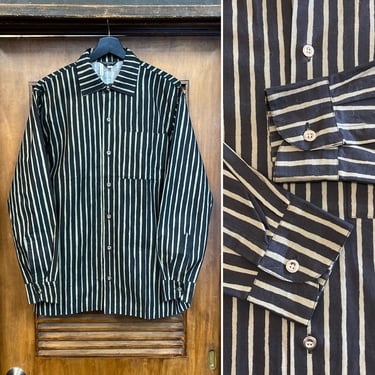 Vintage 1960’s Men’s “Marimekko” Finland Mod Cotton Stripe Design Shirt, 60’s Workwear, Vintage Clothing 