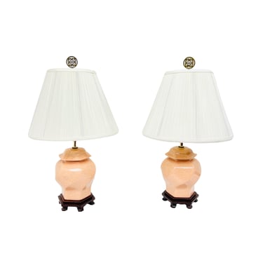 #1286 Pair of Pink Crackle Glaze Table Lamps