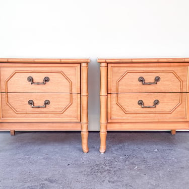 Pair of Natural Faux Bamboo Nightstands