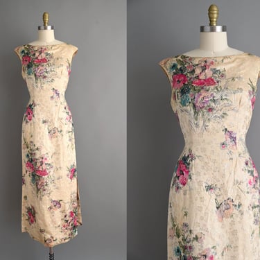 vintage 1960s Dress | Gorgeous Gold Sparkly Champagne Floral Cocktail Party Gown | Large 