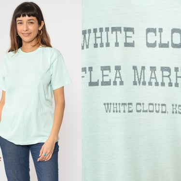 90s White Cloud Kansas T-Shirt Flea Market TShirt Graphic Tee Single Stitch Mint Blue Single Stitch Crewneck Vintage 1990s Medium Large 