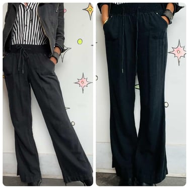 Y2K Boho Fairy Grunge Black Soft Linen Pants – Flowy & Stretchy - Size M 
