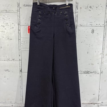 パンツ 80s US NAVY Wool Sailor Pants Vintage '70s Navy Blue Wool Sailor Pants, Button Bib Front