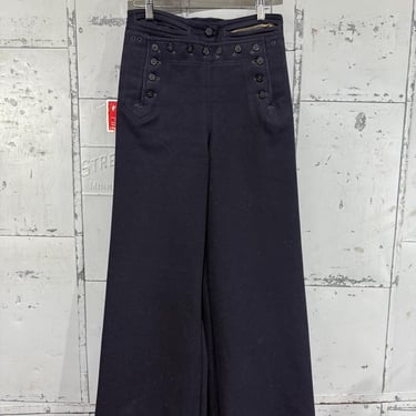 Vintage 40s Wool Navy Bell Bottoms Men’s Button Paneled navy color Trousers Pants Avant Garde USN Military Cracker Jack 28