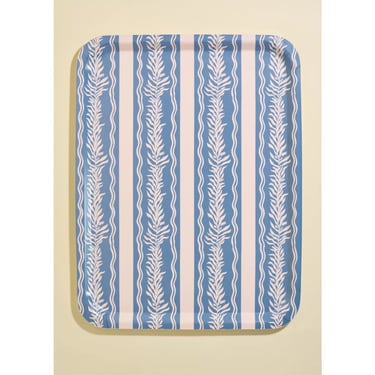 Blue Vine Stripe Illustrated Bent Birch Serving Tray