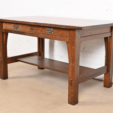 Gustav Stickley Antique Mission Oak Arts & Crafts Writing Desk or Library Table, Newly Refinished